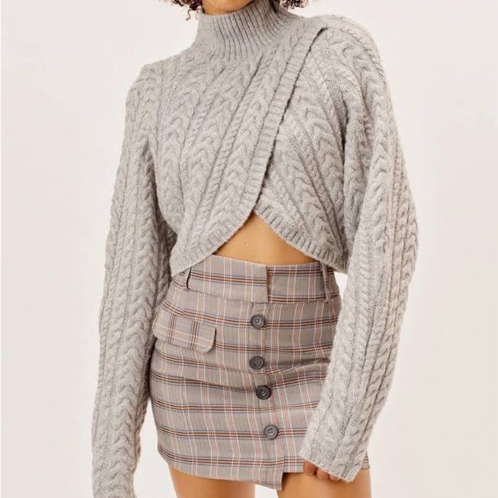 For Love & Lemons Amelia Cross Front Turtleneck / Grey/ M.